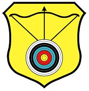 Wicken Archery Club logo - Target and Bow on Gold Shield