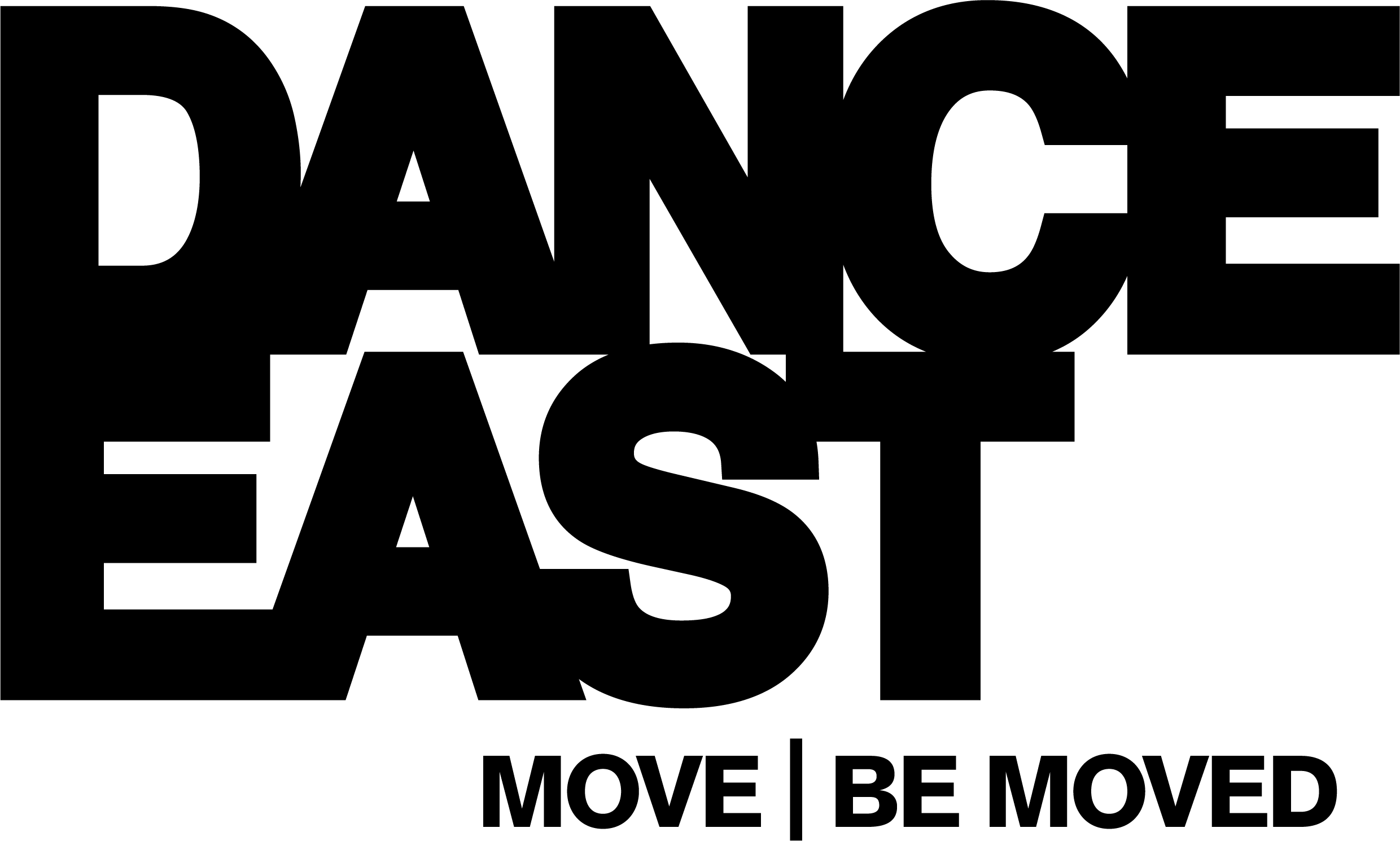 Black text with white background, DanceEast MOVE | BE MOVED logo.