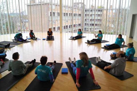 Participants engaging in yoga practice