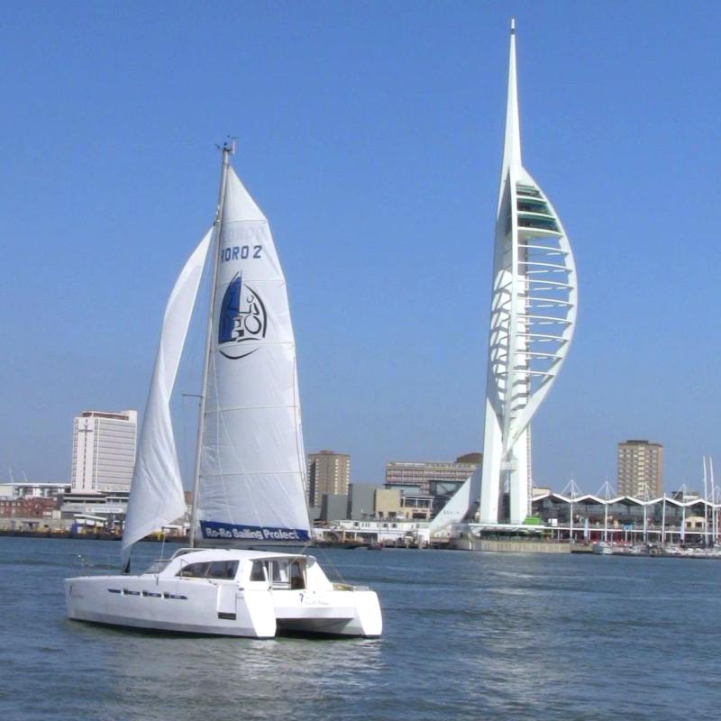 An accessible sailing catamaran on the ocean