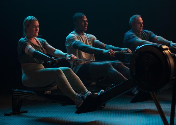 kirsty rows on a rowing machine